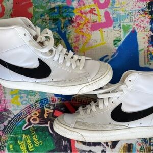 White High-Top Sneakers with Black Swoosh